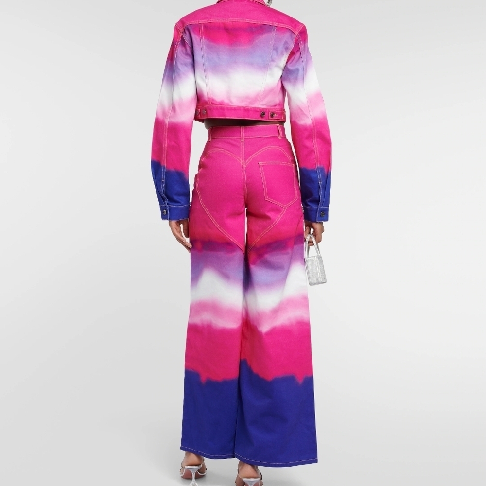 AREA Ombre Pink and Blue Tie-Dye Wide-leg Pants sz 25 - Picture 4 of 12